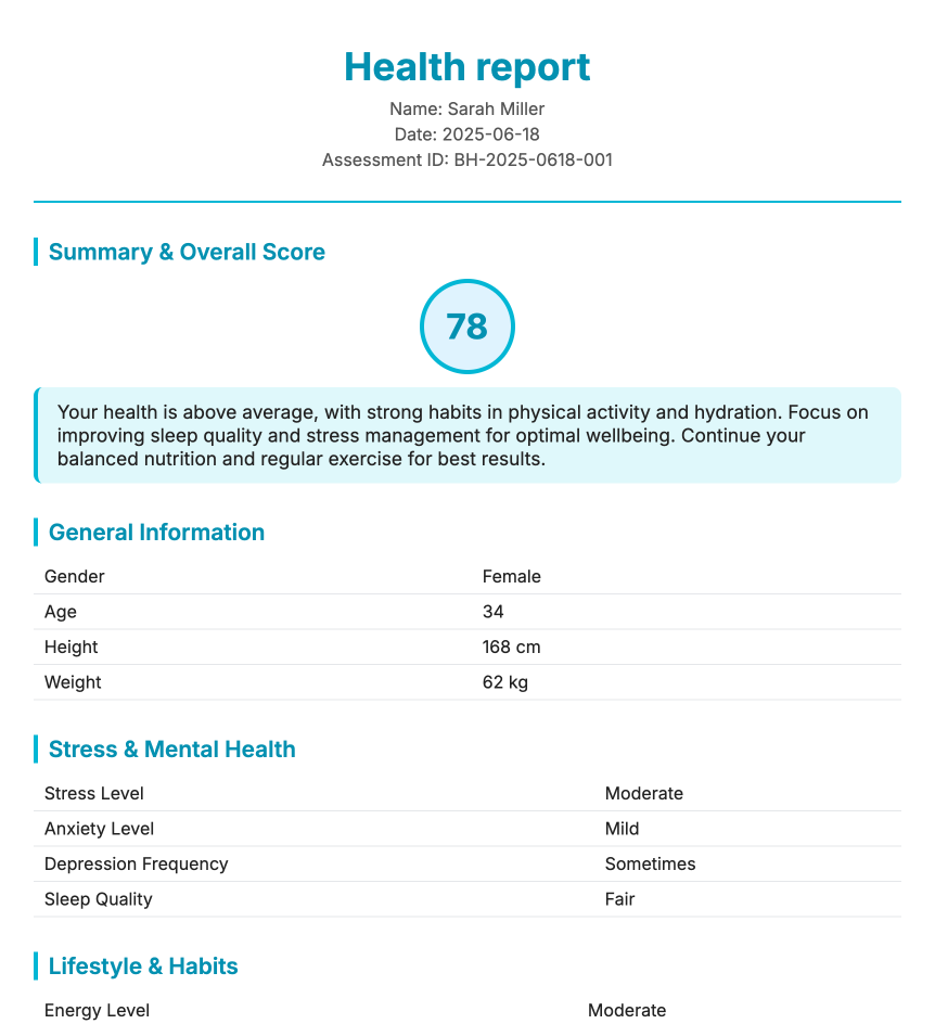 Preview of personalized health report
